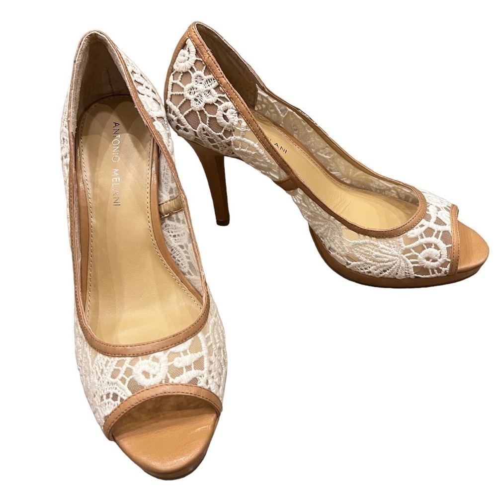 Antonio MELANI Ceyla White Lace Peep Toe Pumps, Size 9.5